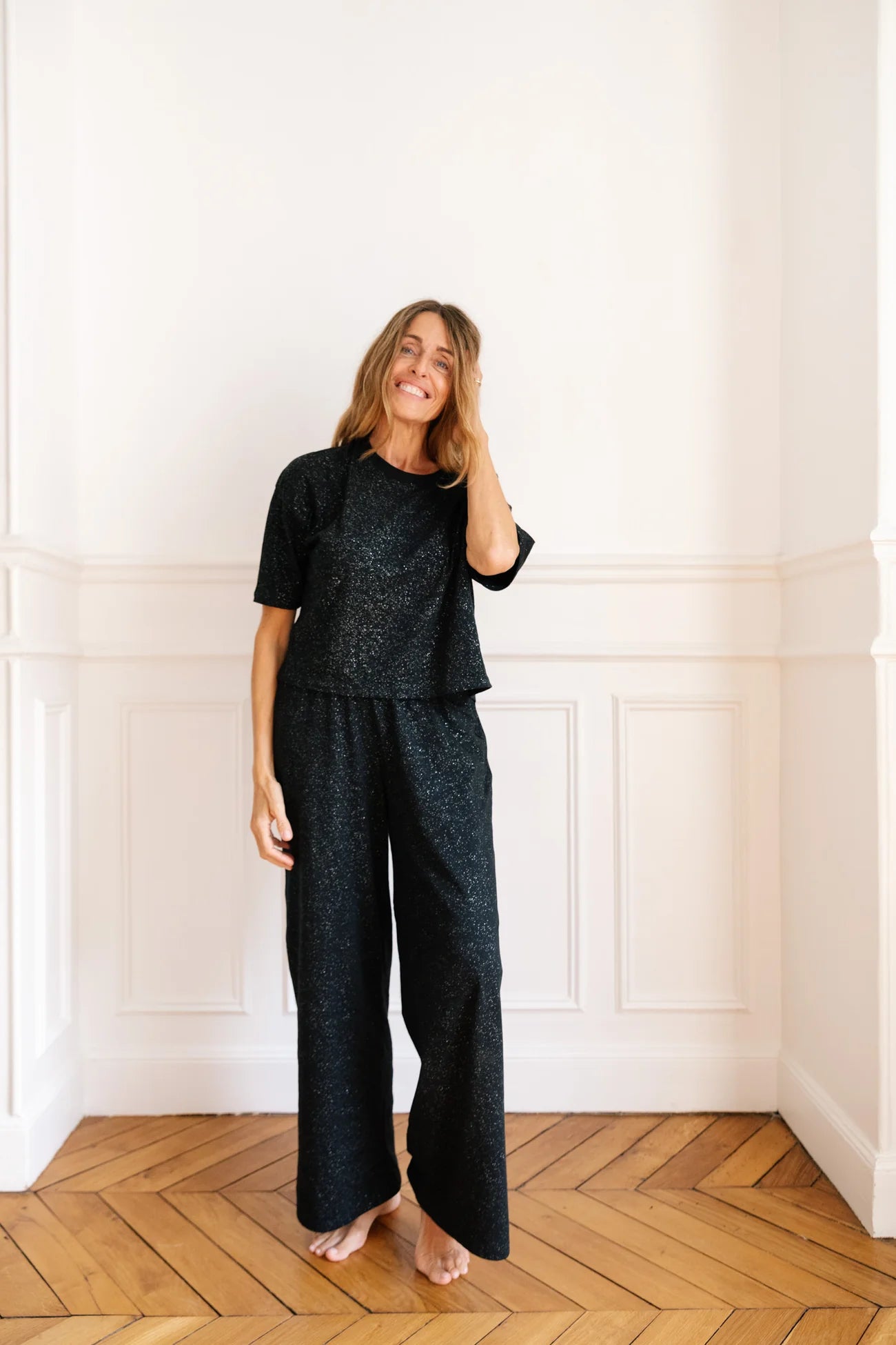 Pyjama long coton BIO | Noir Paillette