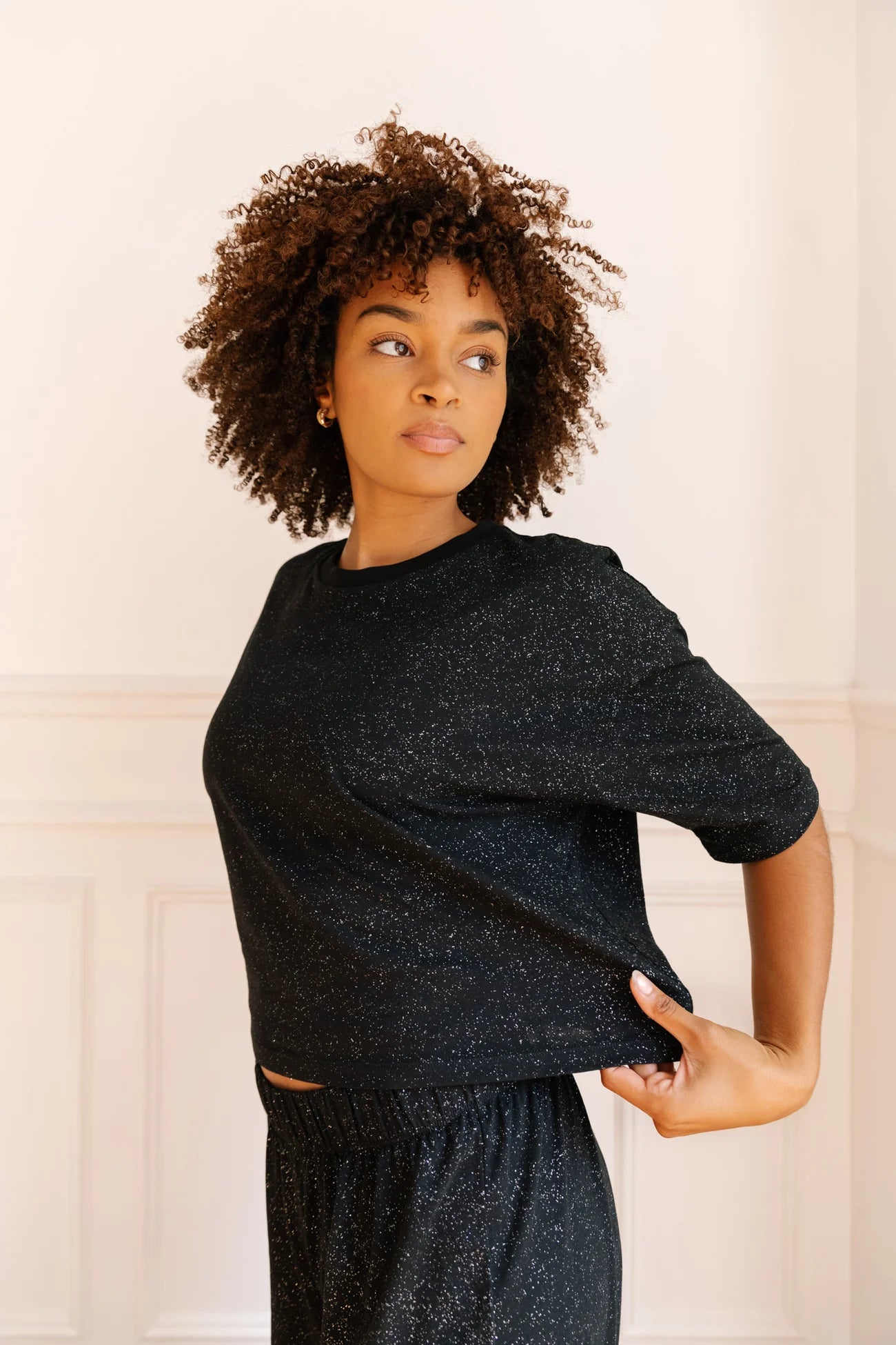 Pyjama long coton BIO | Noir Paillette