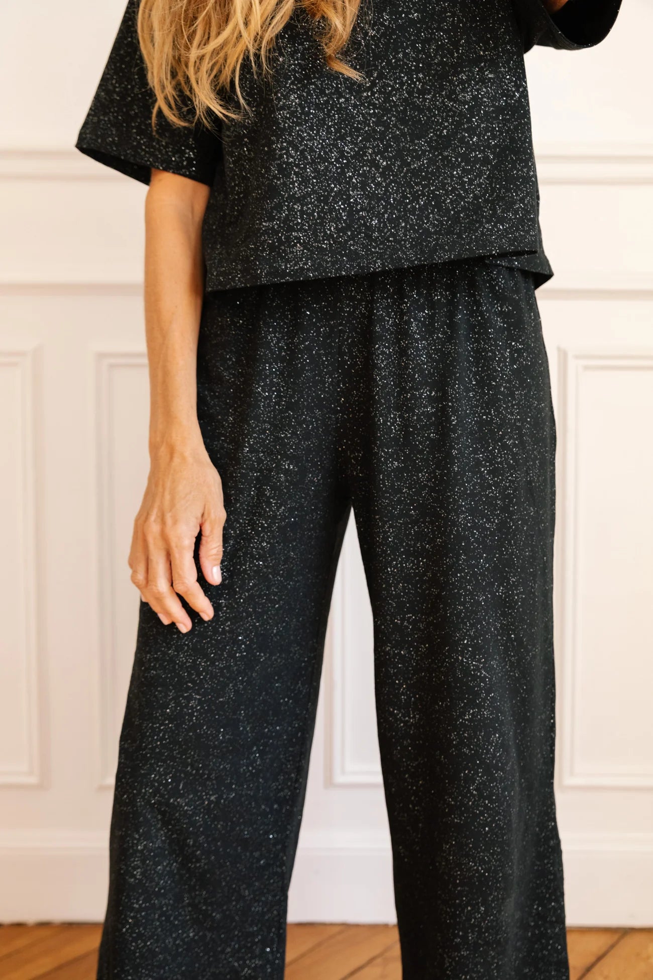 Pyjama long coton BIO | Noir Paillette
