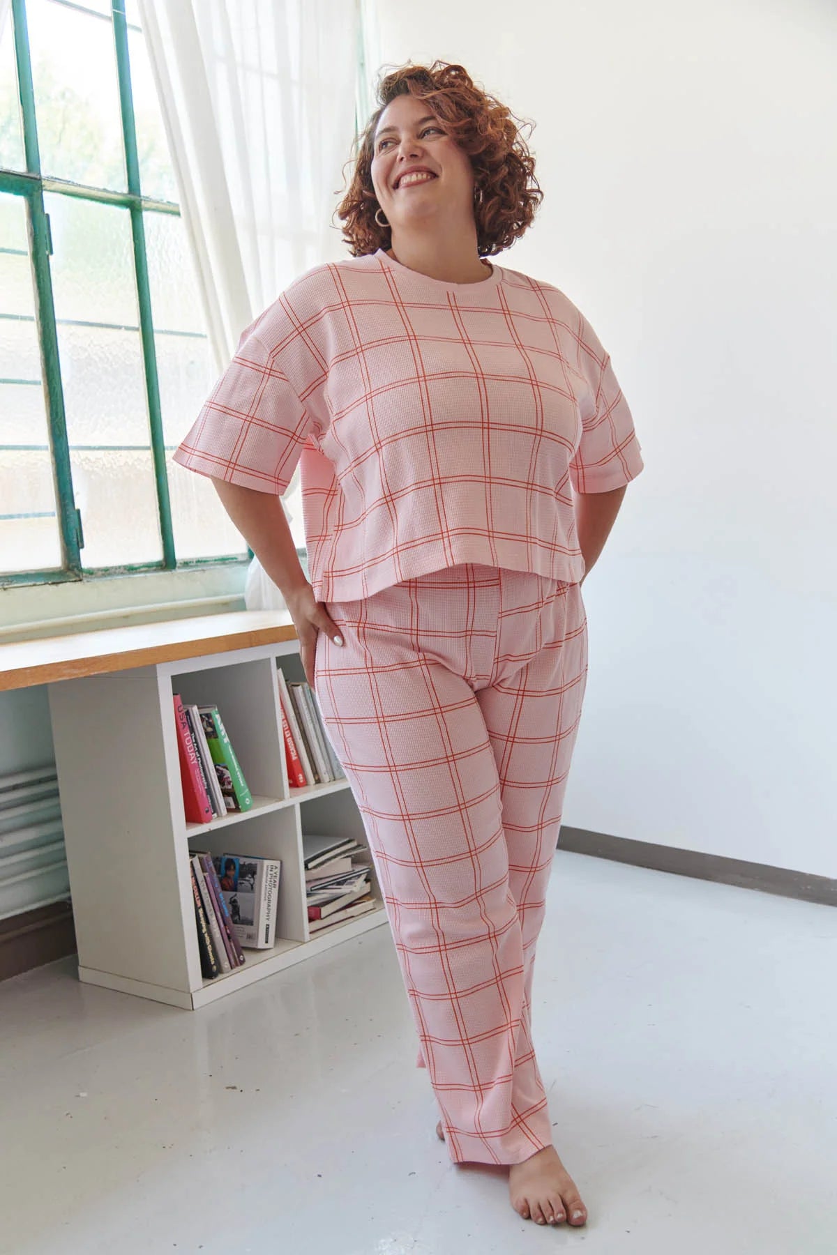 Pyjama long coton BIO | Gaufré Carreau Orange