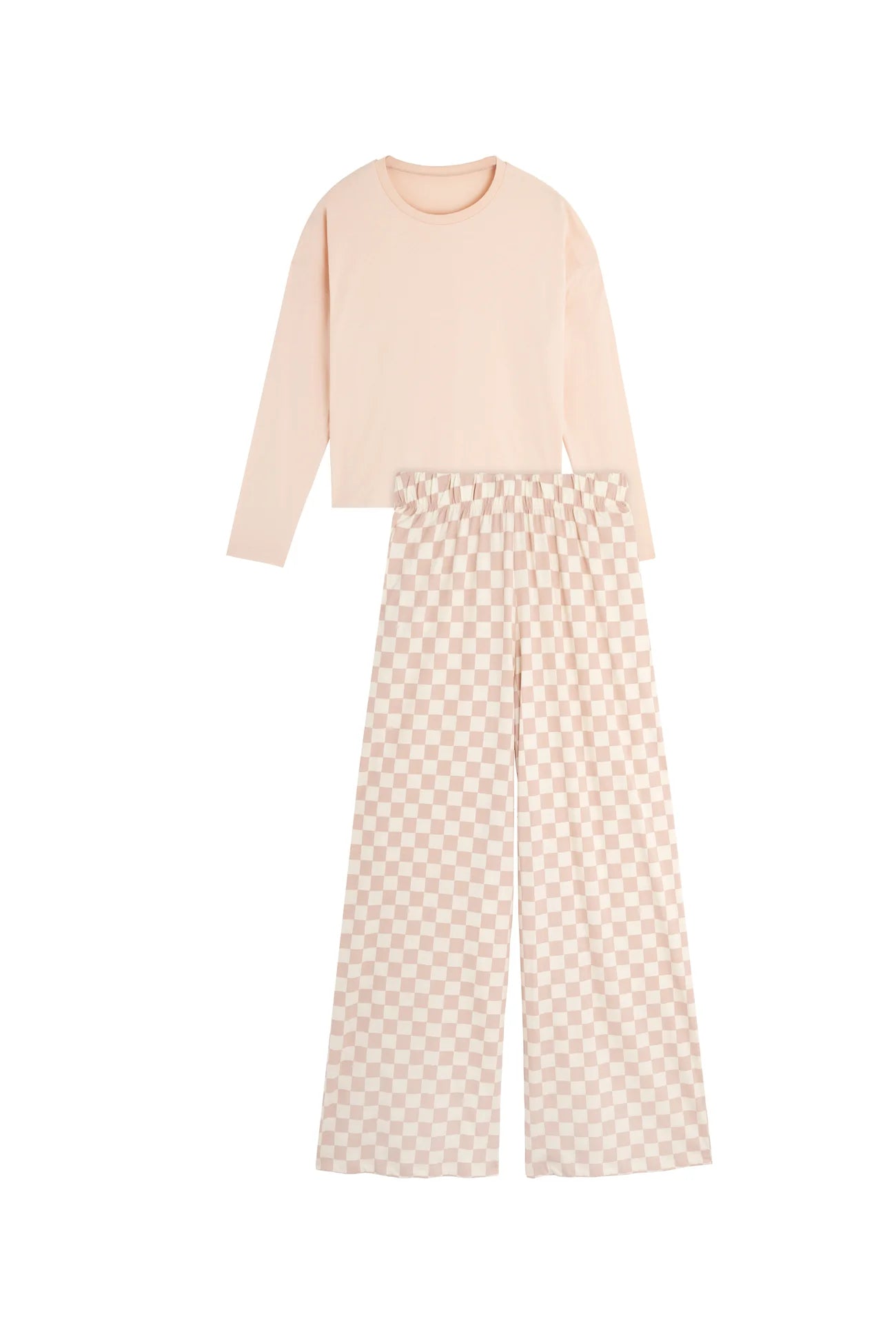 Pyjama manches longues coton BIO | Damier rose