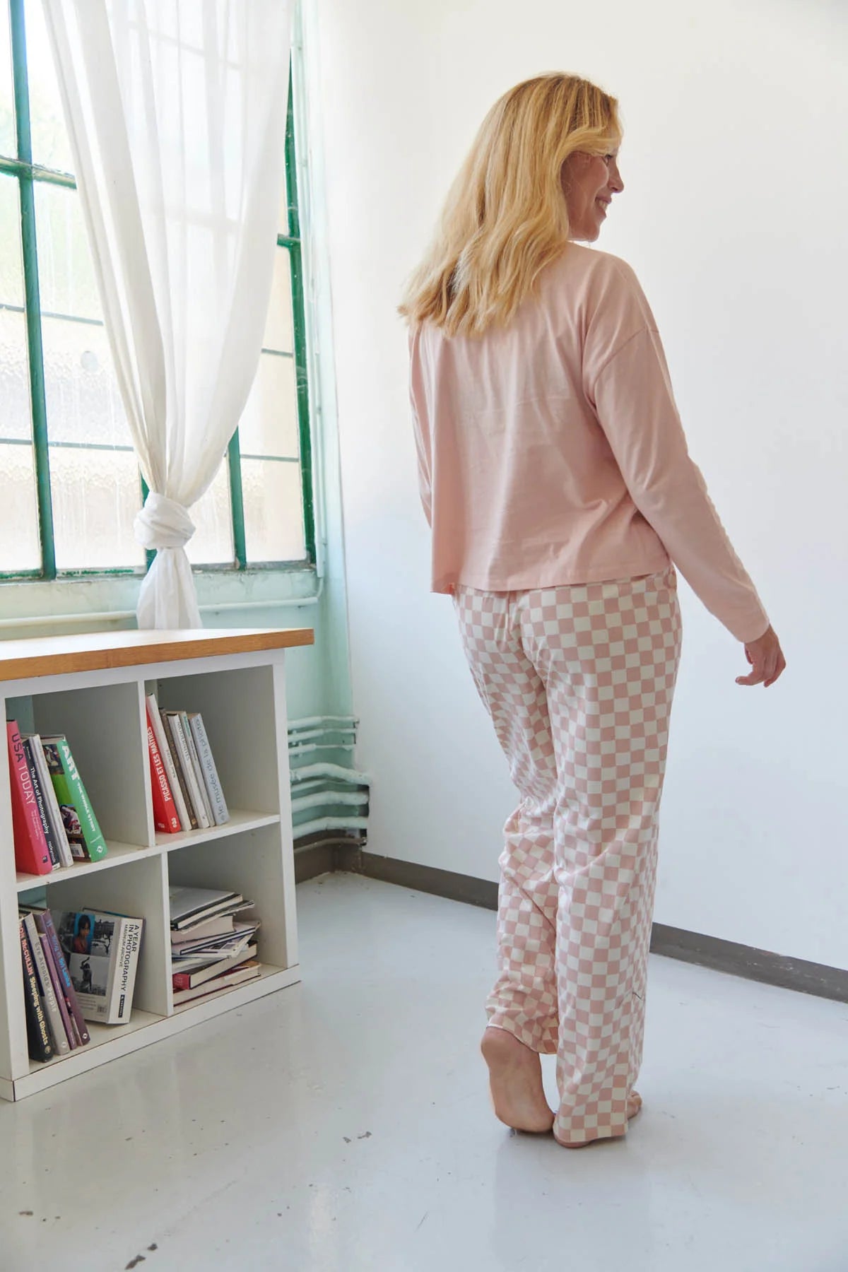 Pyjama manches longues coton BIO | Damier rose