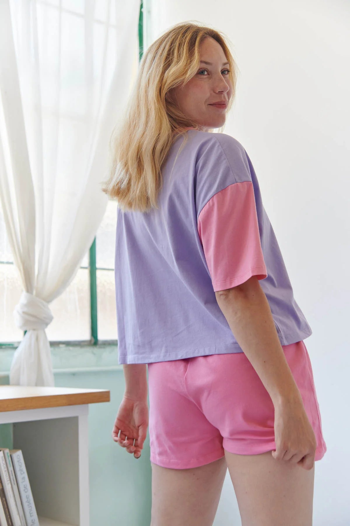 Pyjama coton BIO | Colorblock rose