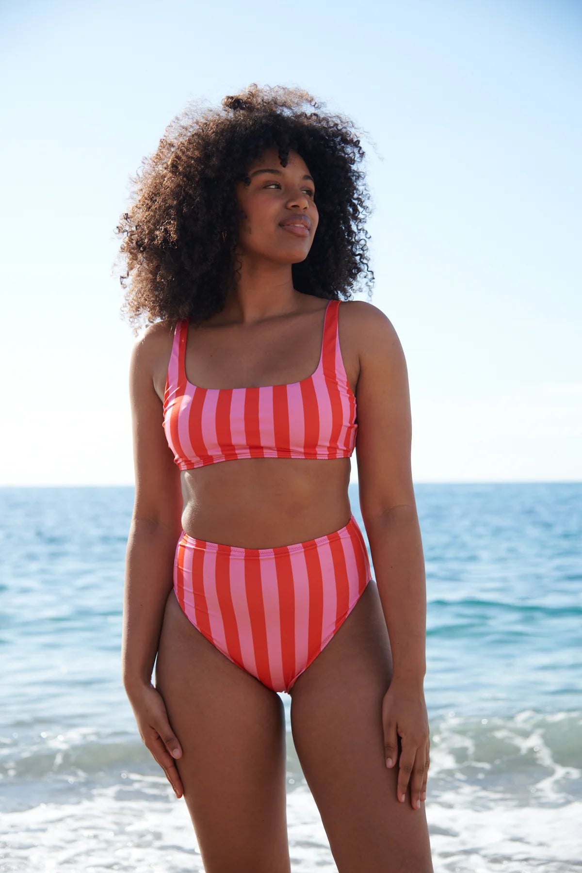 Maillot 2 pièces | Rayures rose & rouge