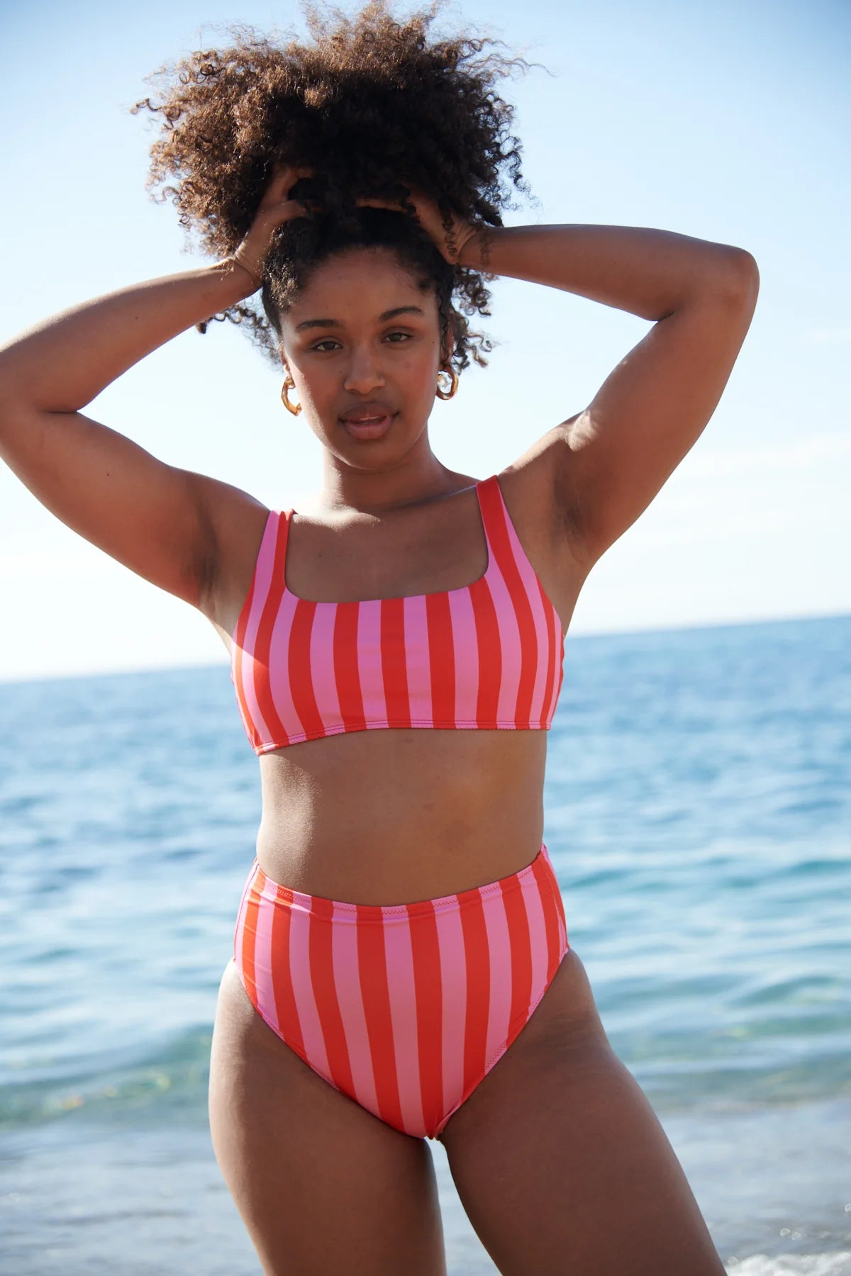 Maillot 2 pièces | Rayures rose & rouge