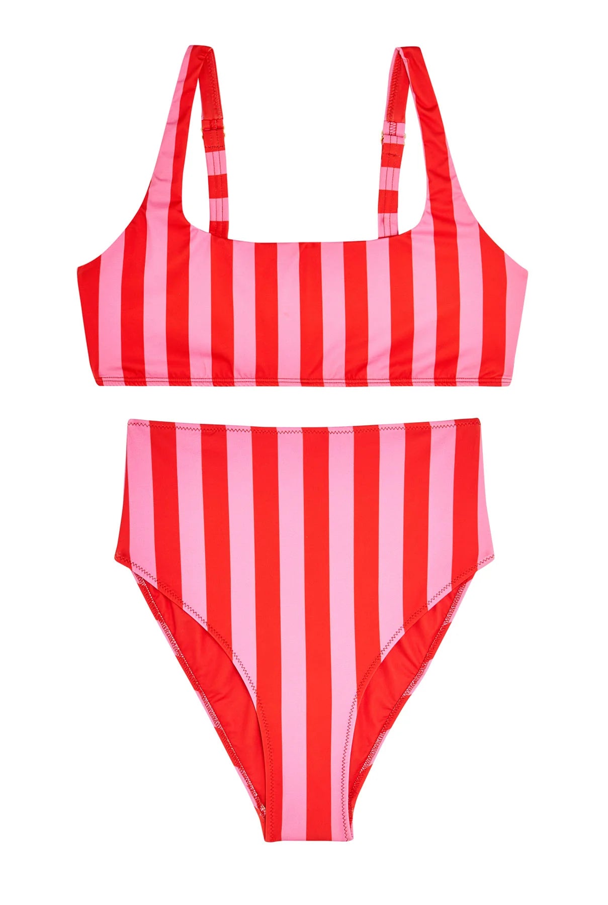 Maillot 2 pièces | Rayures rose & rouge