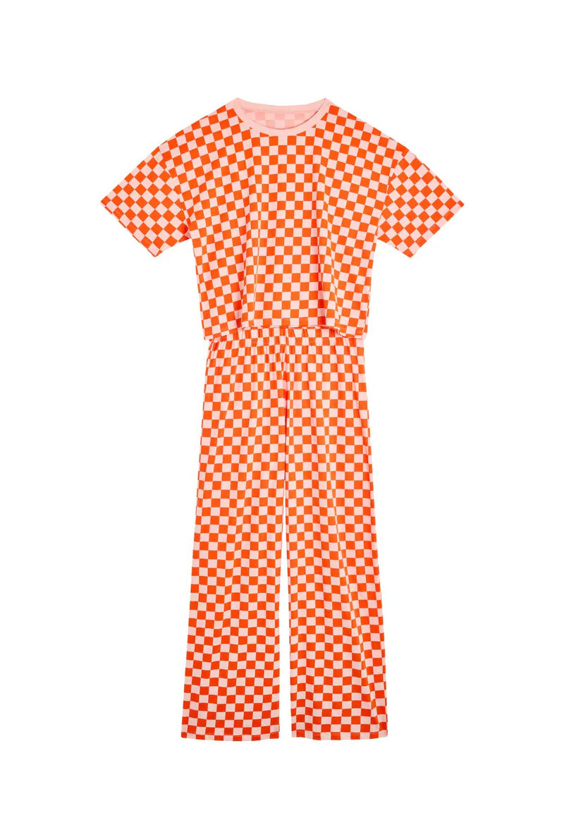 Pyjama long coton BIO | Damier Rose Orange