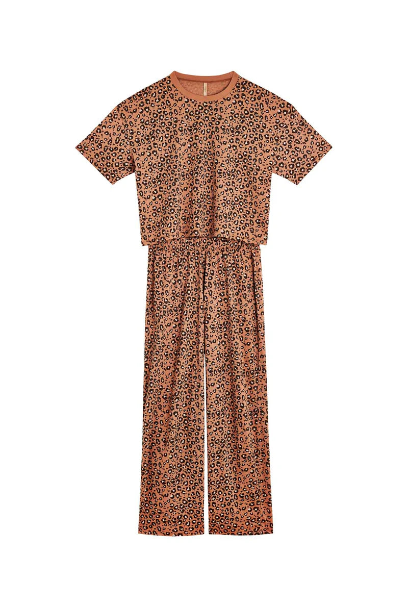 Pyjama long coton BIO | Léopard Mocha