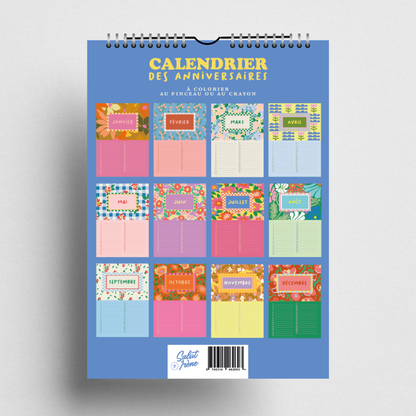 Calendrier d'anniversaire perpétuel à colorier ou peindre