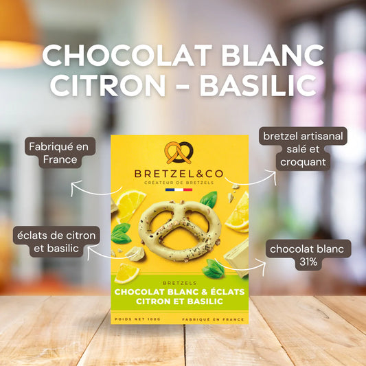 Bretzel chocolat blanc - citron et basilic