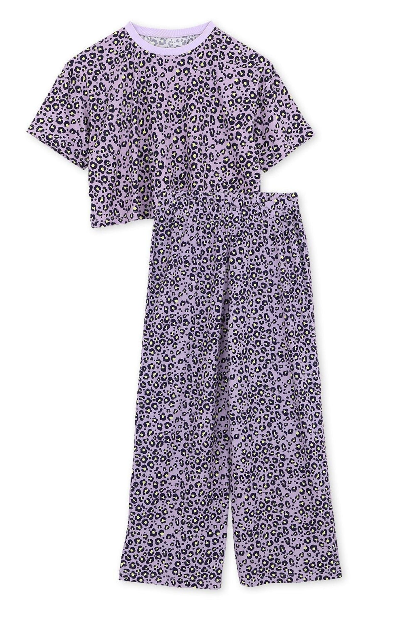 Pyjama long coton BIO | Léopard Violet