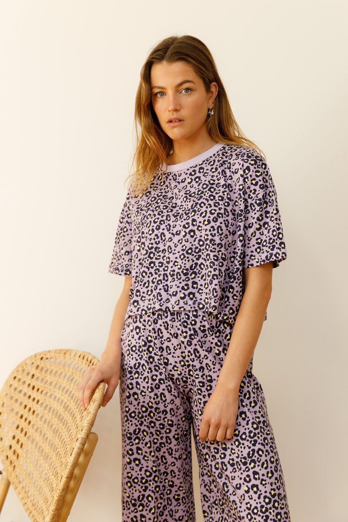 Pyjama long coton BIO | Léopard Violet