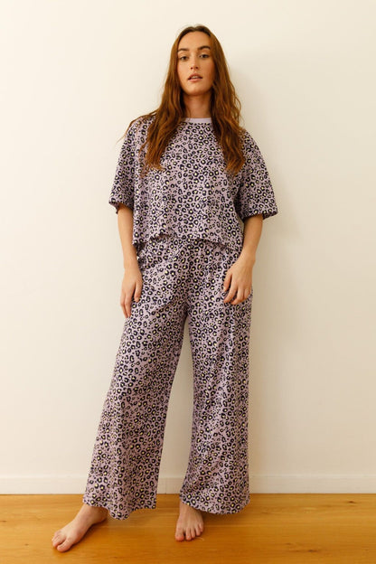 Pyjama long coton BIO | Léopard Violet