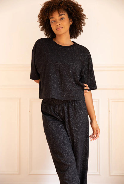 Pyjama long coton BIO | Noir Paillette