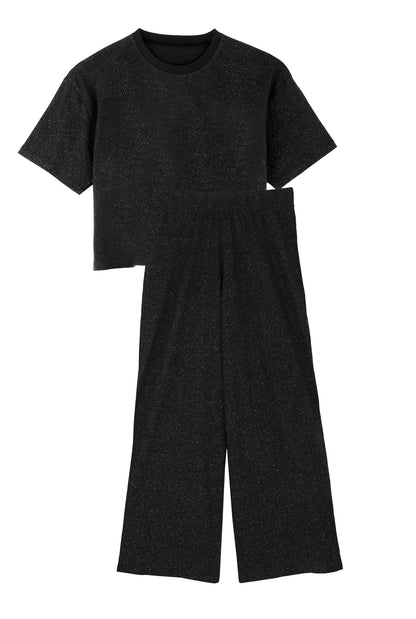 Pyjama long coton BIO | Noir Paillette