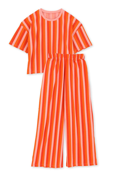 Pyjama long coton BIO | Rayures Oranges