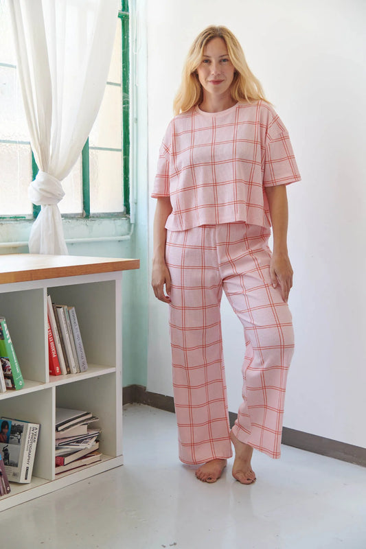 Pyjama long coton BIO | Gaufré Carreau Orange