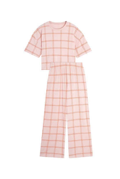 Pyjama long coton BIO | Gaufré Carreau Orange
