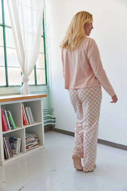 Pyjama manches longues coton BIO | Damier rose