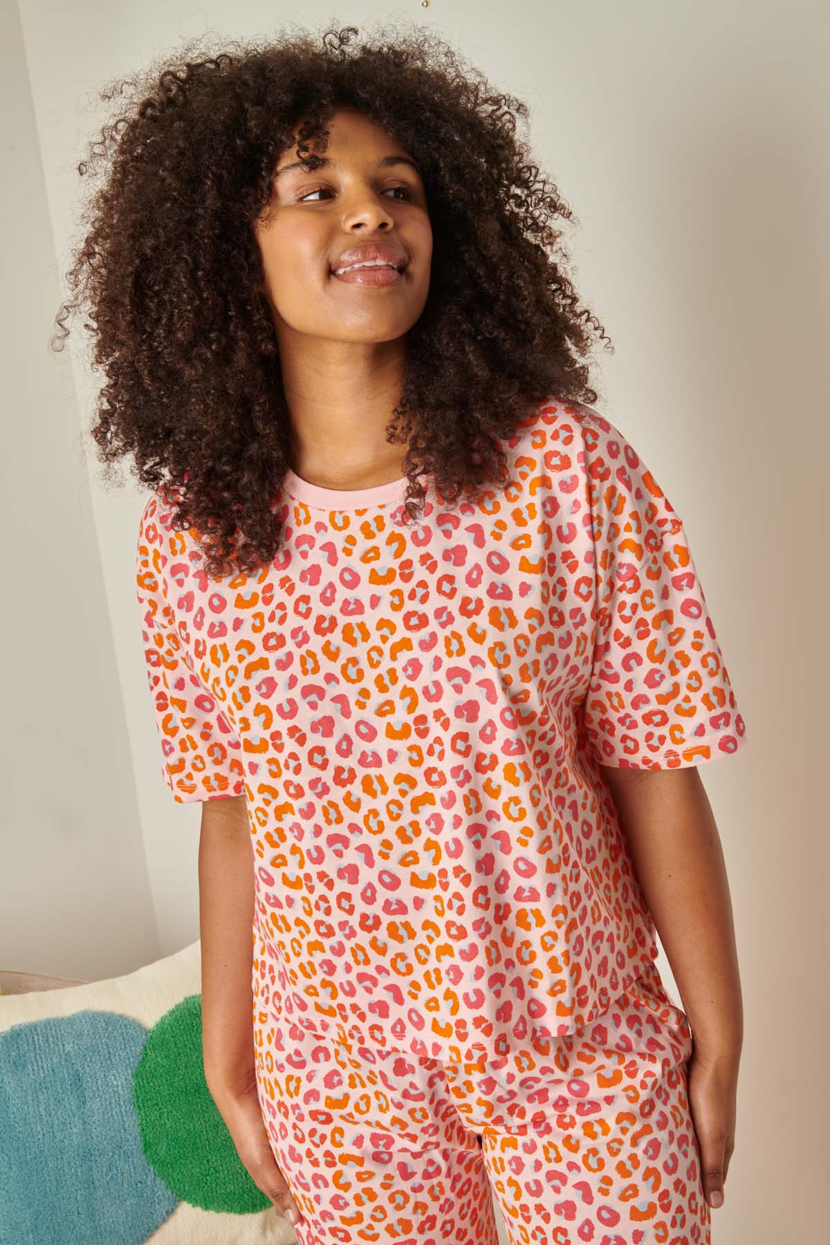 Pyjama long coton BIO | Léopard rose