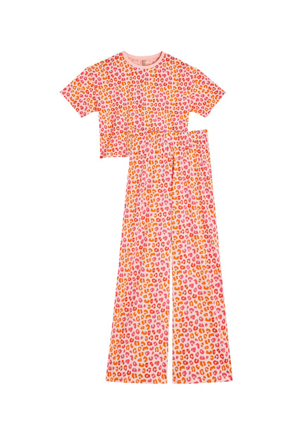 Pyjama long coton BIO | Léopard rose
