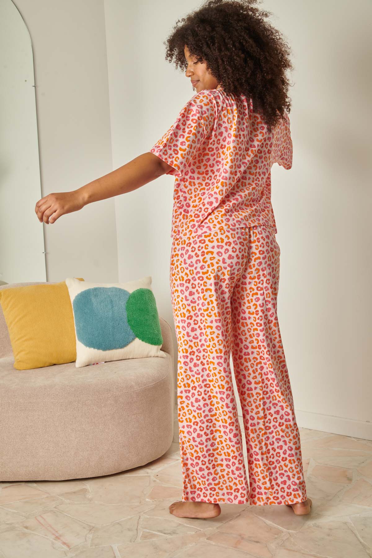 Pyjama long coton BIO | Léopard rose