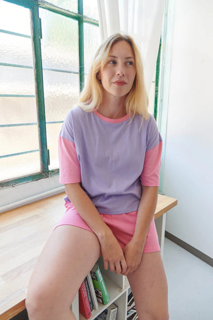 Pyjama coton BIO | Colorblock rose