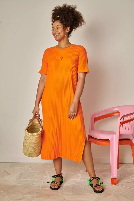Robe plissée | Orange