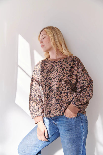 Sweat coton bio | Léopard Marron