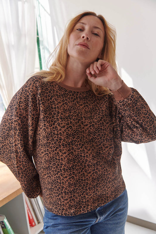 Sweat coton bio | Léopard Marron