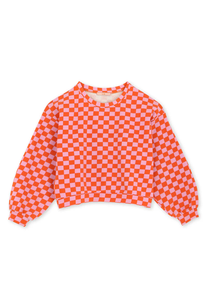 Sweat coton | Damier rose et orange