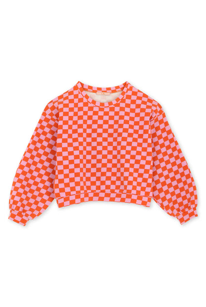 Sweat coton | Damier rose et orange