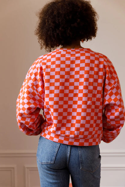 Sweat coton | Damier rose et orange