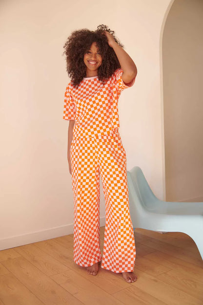 Pyjama long coton BIO | Damier Rose
