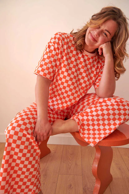 Pyjama long coton BIO | Damier Rose