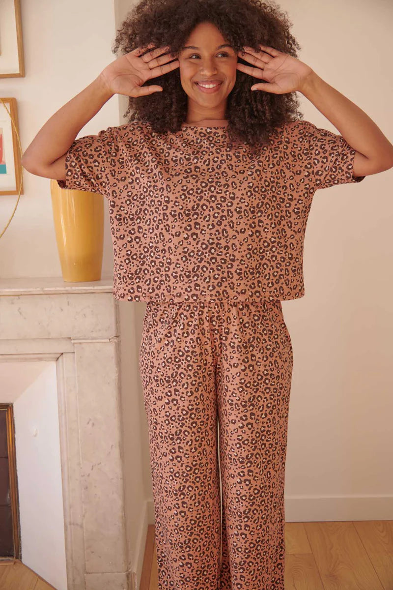 Pyjama long coton BIO | Léopard Mocha