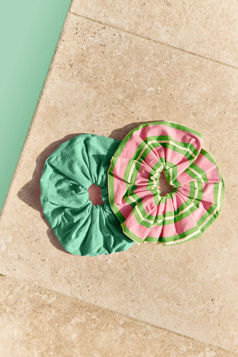 Pack 2 chouchous oversize | Rayures Vertes & Roses