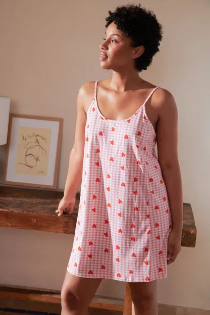 Nuisette coton BIO | Vichy Coeurs Rose