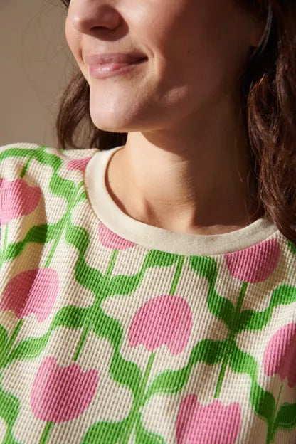 Pyjama gaufré coton BIO | Tulipes Roses