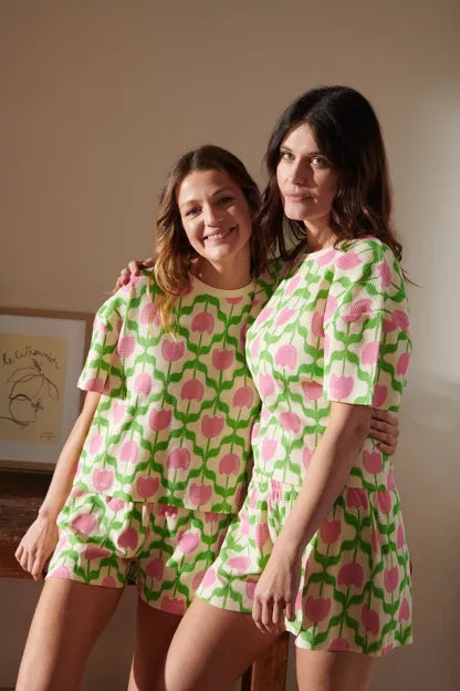 Pyjama gaufré coton BIO | Tulipes Roses