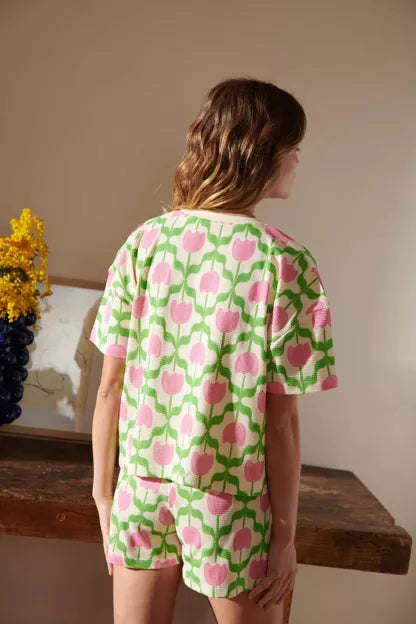 Pyjama gaufré coton BIO | Tulipes Roses