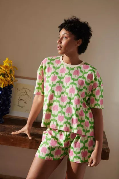 Pyjama gaufré coton BIO | Tulipes Roses