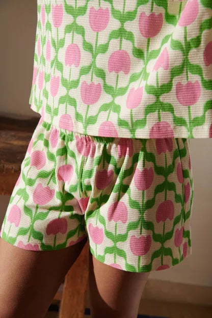 Pyjama gaufré coton BIO | Tulipes Roses