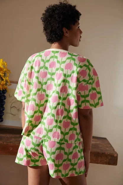 Pyjama gaufré coton BIO | Tulipes Roses