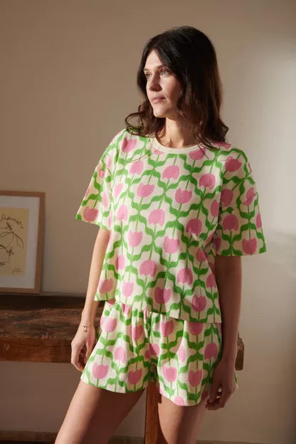 Pyjama gaufré coton BIO | Tulipes Roses