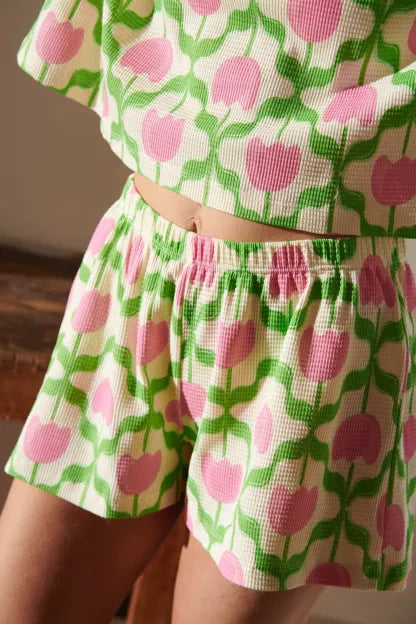 Pyjama gaufré coton BIO | Tulipes Roses