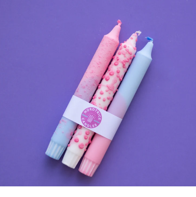Lot de 3 bougies roses et bleues