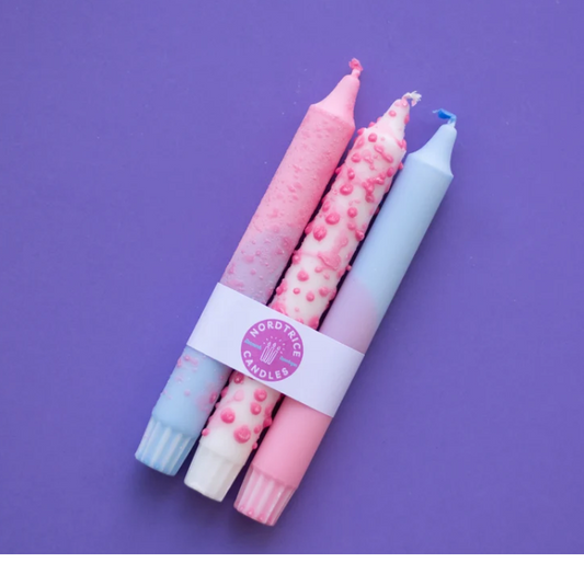 Lot de 3 bougies roses et bleues
