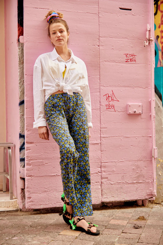 Pantalon Coton BIO | Fleur Rosa Bleu et Noir