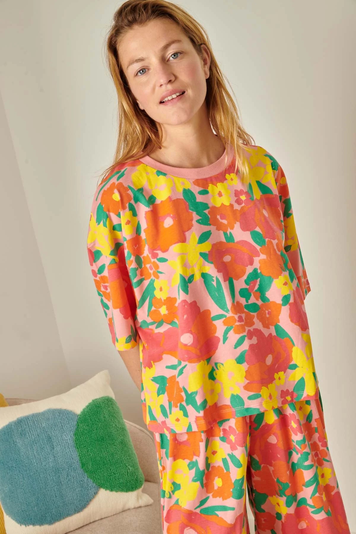 Pyjama long coton BIO | Allamanda rose